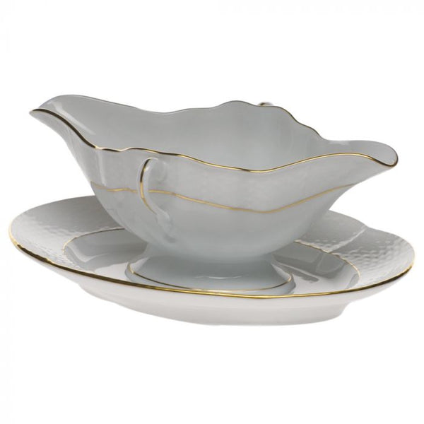 Herend Golden Edge Gravy Boat with Fixed Stand