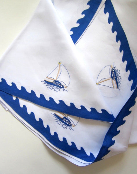 Sharyn Blond Linens Sailboat Placemat and Tablecloth